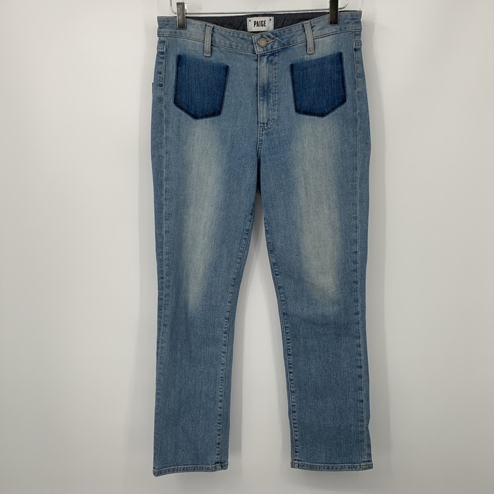 Paige Jacqueline straight jeans Bella shadow pocket ankle denim blue women 30
